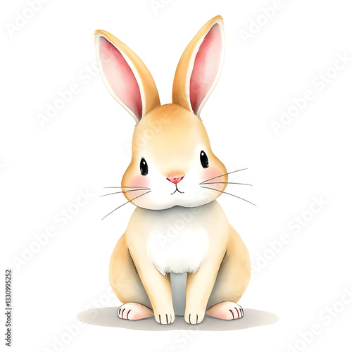 Cute watercolor cartoon bunny rabbit, clipart illustration isolated on white background
