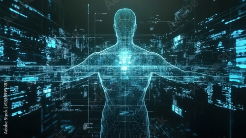 Human Body in Digital Form with Data Visualization Background