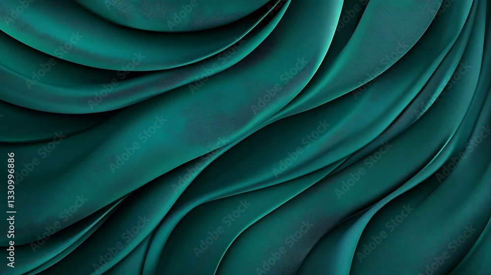 Obraz premium Deep Teal Fabric Drapes: A 3D Render of Luxurious Waves AI Generated