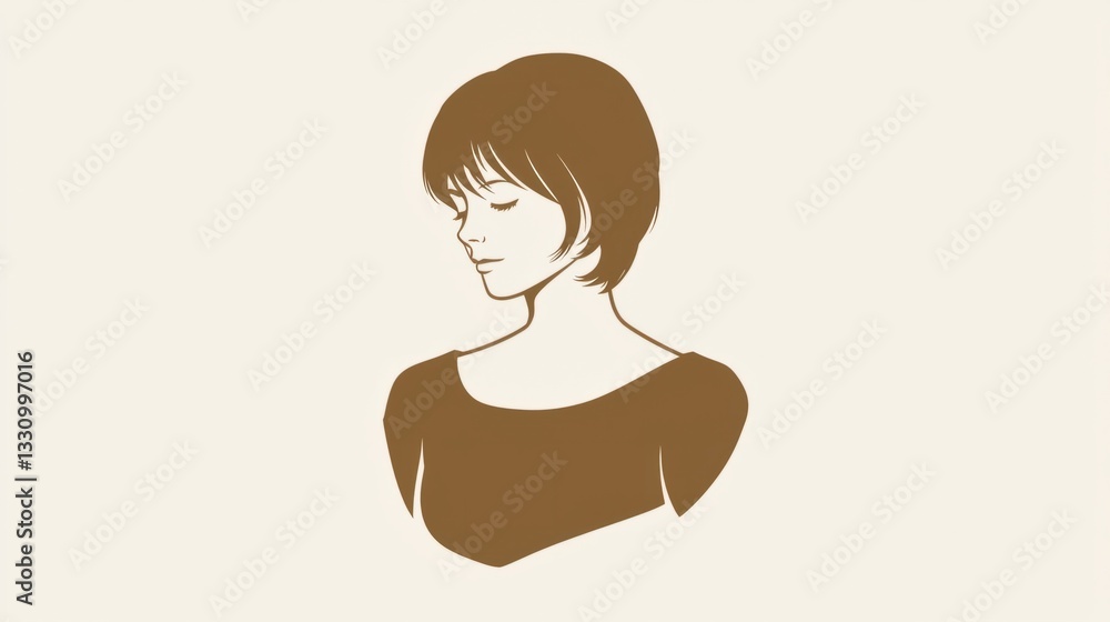 Elegant Woman Silhouette with Short Hair on Minimal Background Elegant Woman Silhouette with Short Hair on Minimal Background