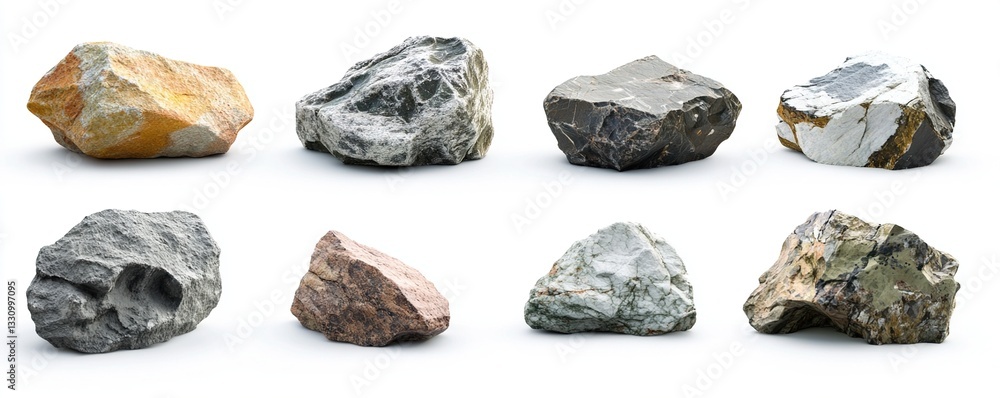Eight various rocks isolated on white background. Eight various rocks isolated on white background.