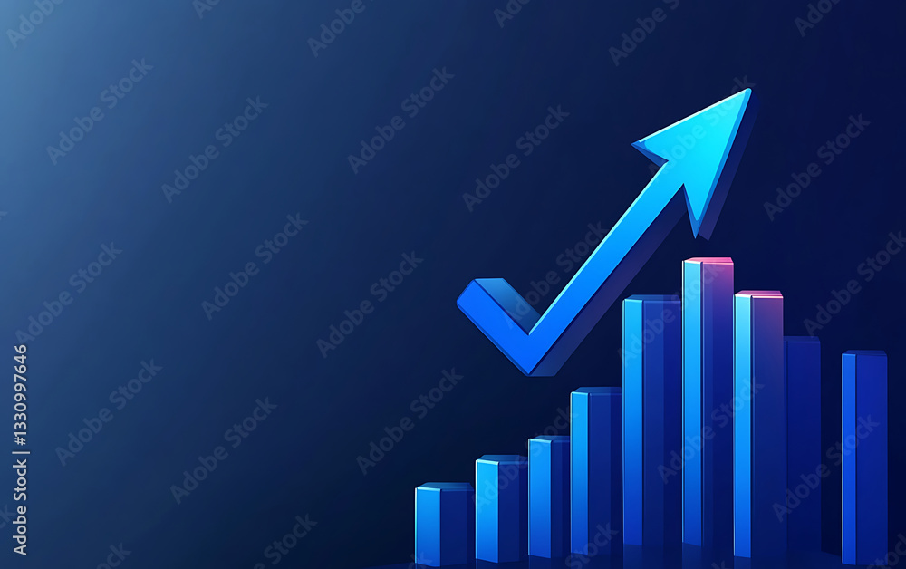 Colorful 3D Graph with Rising Arrow Representing Business Growth