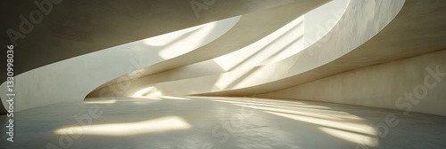 Modern Architectural Interior, Sunlight, Curves, Empty Space
