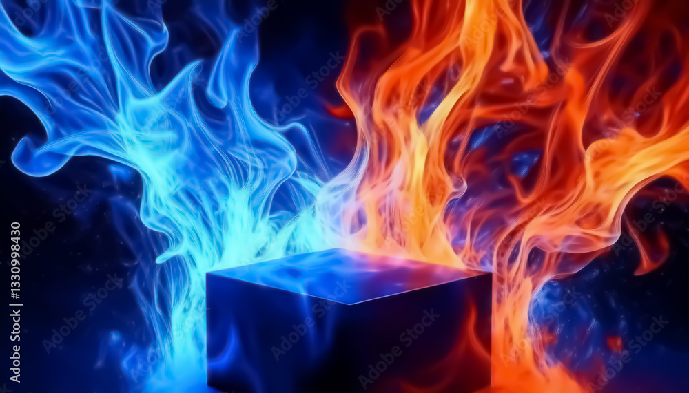 Fototapeta premium Fiery and Icy Abstract Swirling Flames - Dynamic Contrast and Energy