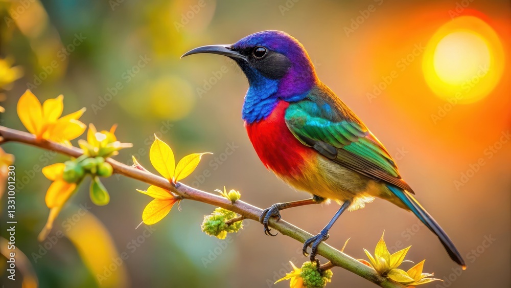Obraz premium A colorful sunbird perched on a thin branch