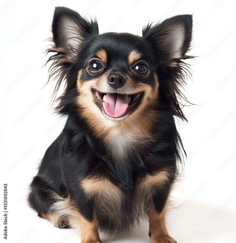 Happy Black and Tan Chihuahua Portrait Against White Background Happy Black and Tan Chihuahua Portrait Against White Background