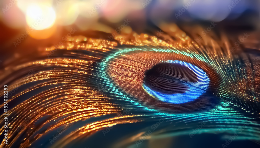 Naklejka premium Vibrant Close-Up of a Peacock Feather with Iridescent Colors