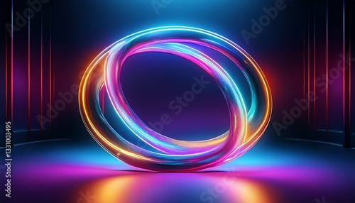 Vibrant Neon Light Rings in Futuristic Abstract Background