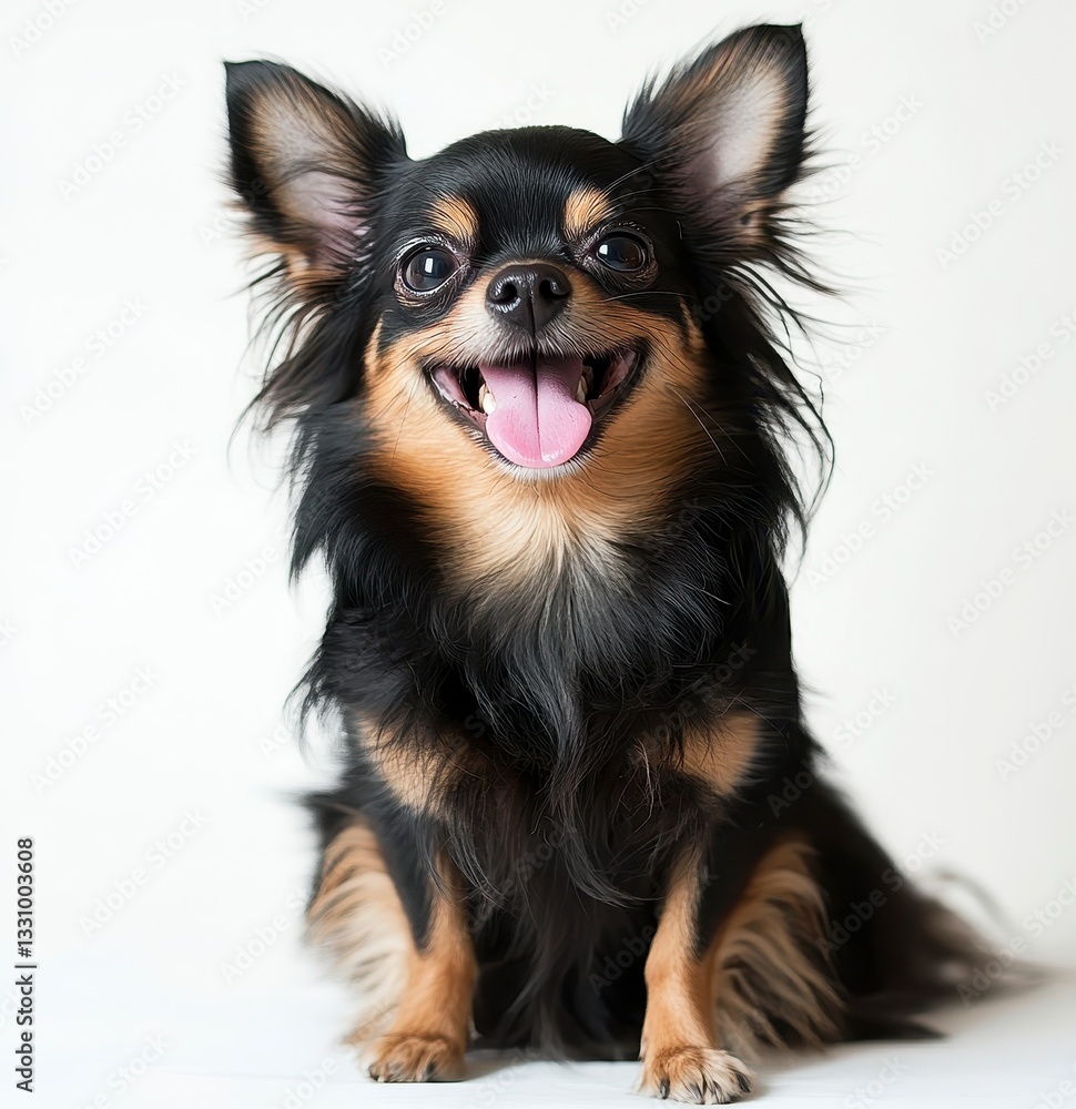Happy Longhaired Black And Tan Chihuahua Studio Portrait Happy Longhaired Black And Tan Chihuahua Studio Portrait