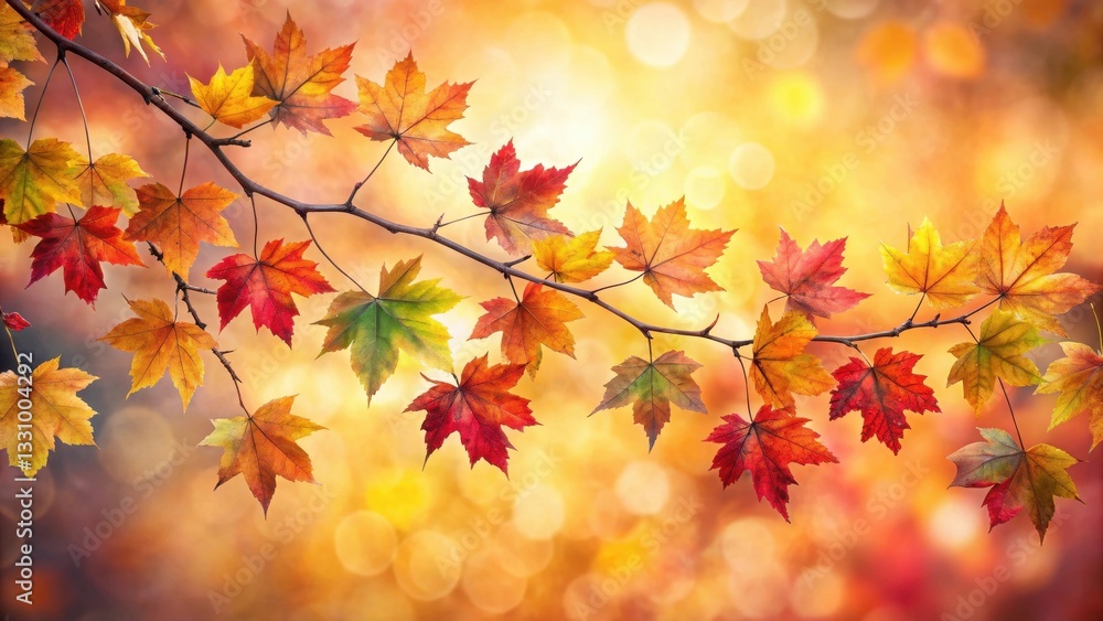A branch laden with vibrant autumn leaves in full hue against a soft blurred background with muted earthy tones and gentle fall foliage display, branch display, color palette A branch laden with vibrant autumn leaves in full hue against a soft blurred background with muted earthy tones and gentle fall foliage display, branch display, color palette