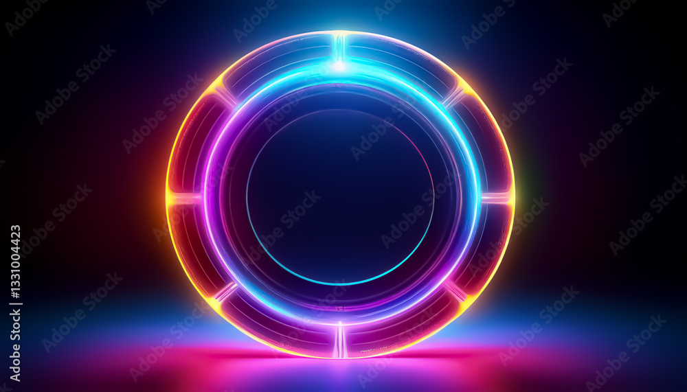 Vibrant Neon Circular Light Abstract on Dark Background Vibrant Neon Circular Light Abstract on Dark Background