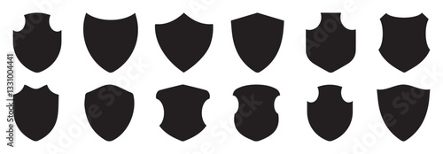 Shield vector logo art, lovely collection of shield silhouettes. Labels for the police, military, soccer, and other sports are shaped by black badges. Vector illustration 