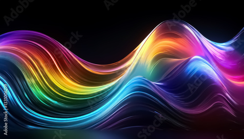 Vibrant Abstract Waves of Colorful Light on Dark Background