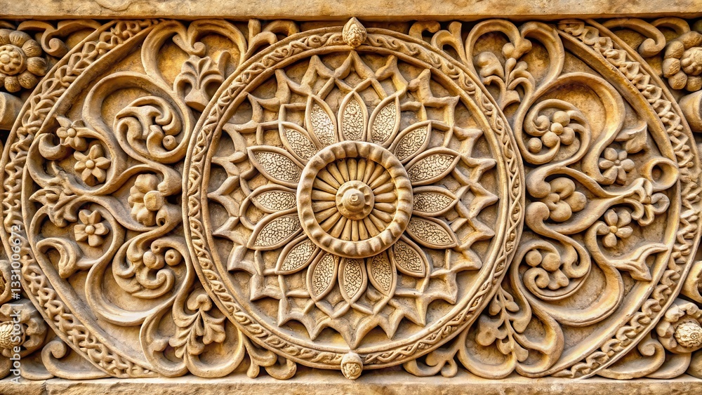 Intricate stone sculpture with ornate floral patterns and swirling designs showcasing cultural heritage from a ancient civilization, floral, sculpture Intricate stone sculpture with ornate floral patterns and swirling designs showcasing cultural heritage from a ancient civilization, floral, sculpture