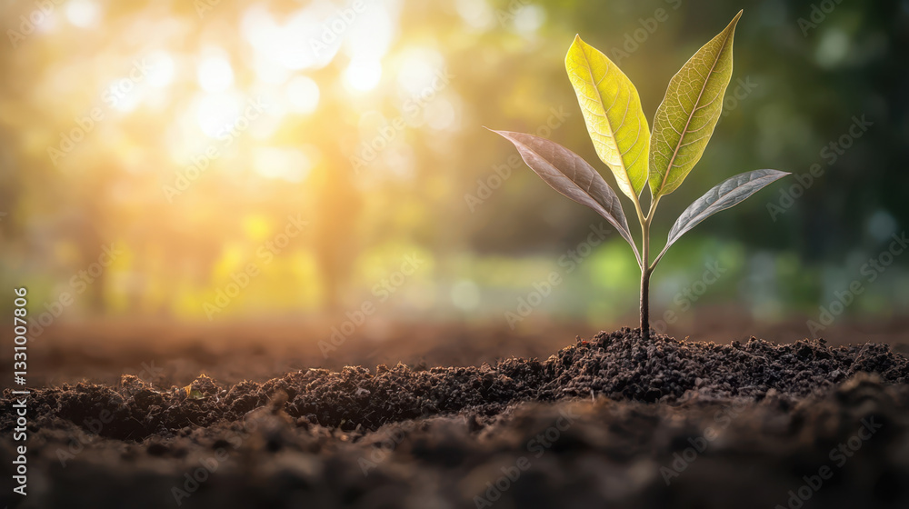 Reforestation for climate action, young tree sapling emerging from rich soil, symbolizing growth and hope Reforestation for climate action, young tree sapling emerging from rich soil, symbolizing growth and hope