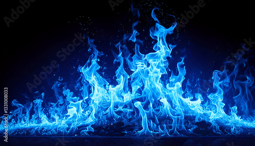暗闇の中で揺らめく美しい青い炎のパターン。generative ai