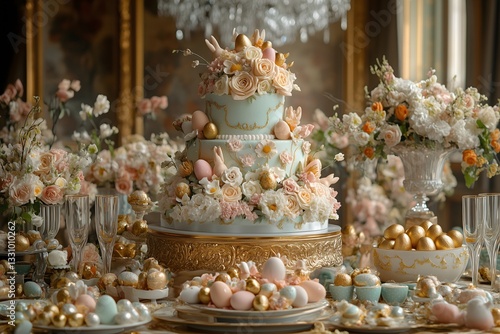 Wallpaper Mural Luxurious Easter dessert table showcasing a beautifully decorated cake and exquisite confections Torontodigital.ca