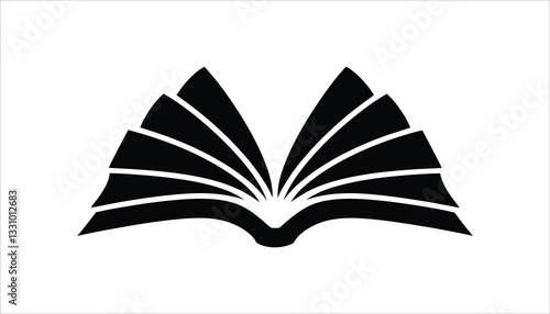 Black Open Book Silhouette Icon. Minimalist Library, Education, and Publishing Symbol.