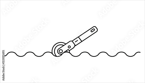 Seam Tracing Wheel Icon. Black Line Art Tailor Stitch Marking Tool Vector.