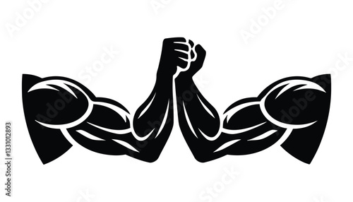 Arm Wrestling Icon. Muscular Strength, Power, and Competition Silhouette Vector.