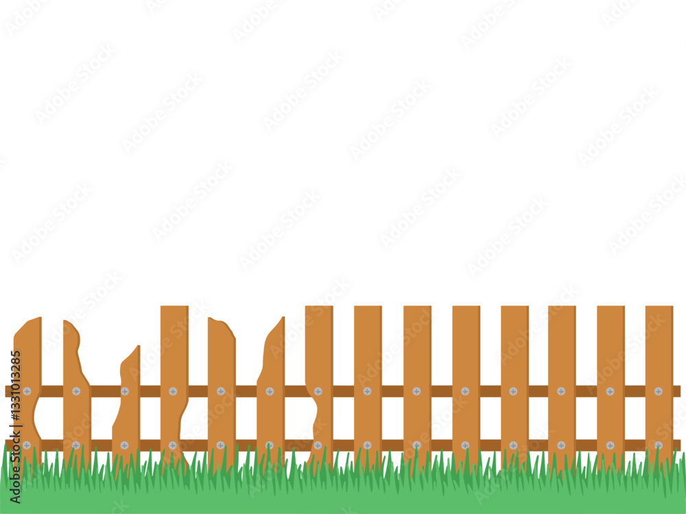 Wooden Fence with Grass Illustration Wooden Fence with Grass Illustration