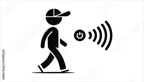 Smart Sensor Activation Icon. Walking Person with Motion Detection Symbol.
