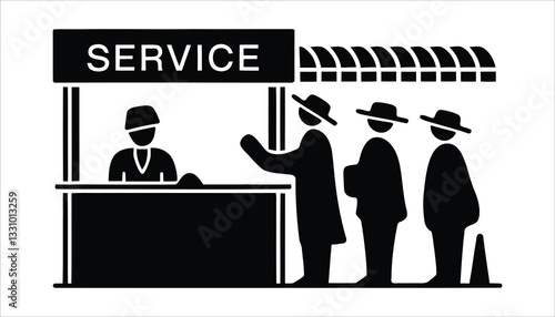 Customer Service Icon. Queue at Information Desk Vector.