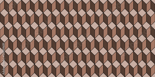 Abstract geometric tile pattern. Isometric illustration. Seamless  contemporary style pavement texture in vector. Art deco pattern for digital and print backdrop. Chocolate Mousse 005