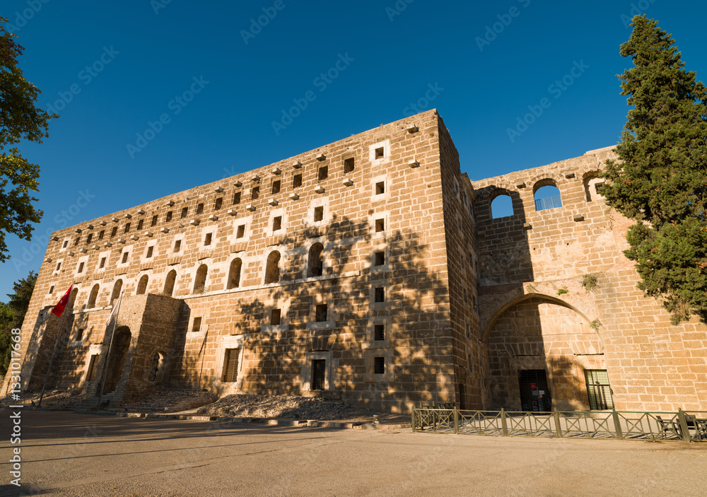 Fototapeta premium Exterior view of the Roman Theatre in the ancient city of Aspendos. Antalya city, Turkey country