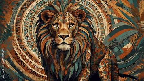 Tribal Majesty: Stylized Congo Lion in Bold African Geometric Art