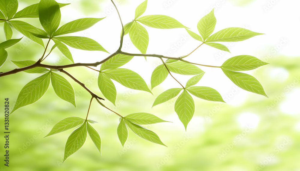 Lush green leaves on a branch, backlit by sunlight, creating a soft, vibrant image perfect for nature-themed designs. Lush green leaves on a branch, backlit by sunlight, creating a soft, vibrant image perfect for nature-themed designs.