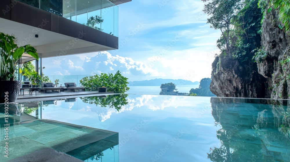 Fototapeta premium Luxury Infinity Pool Villa Cliffside Ocean View Tropical Getaway