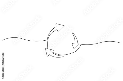 Continuous one line drawing of Circular economy. Single line drawing illustration of Circular economy . Environmental greening concept vector art. Doodle line illustration.