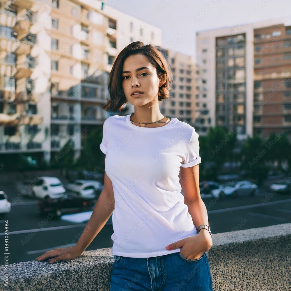 young woman on the street for tshirt Mockup young woman on the street for tshirt Mockup