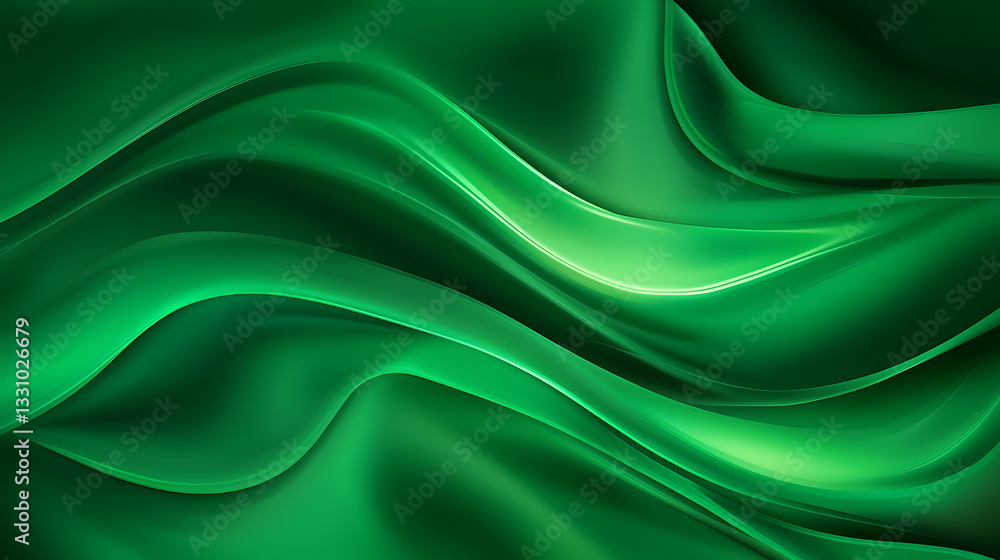 Obraz premium Waves of green fabric flowing abstract textile art studio setting close-up view modern design concept