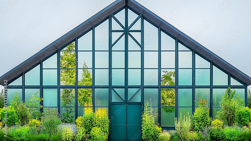 Fototapeta premium Modern Greenhouse Architecture: Daytime Exterior View of a Green Oasis AI Generated
