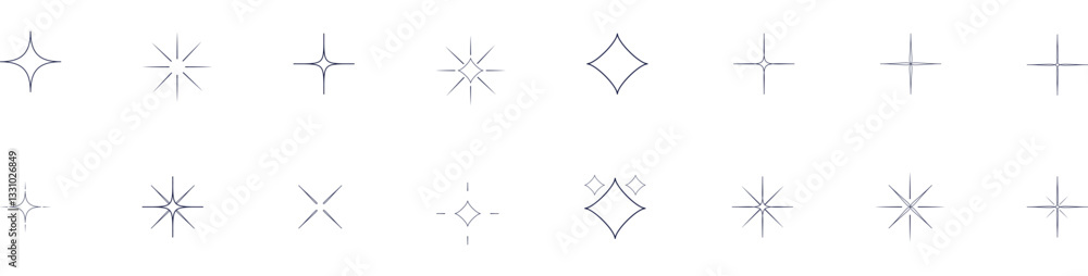 Obraz premium Minimalist Geometric Star and Diamond Line Art Icon Set