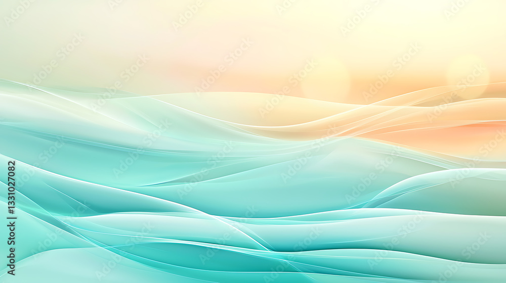 Obraz premium Fluid waves of color beneath a soft sunrise abstract art digital creation serene atmosphere aerial view tranquility