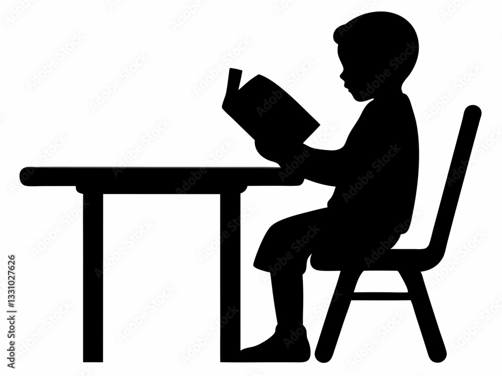 Child reading book on the chair silhouette vector. Child reading book on the chair silhouette vector.