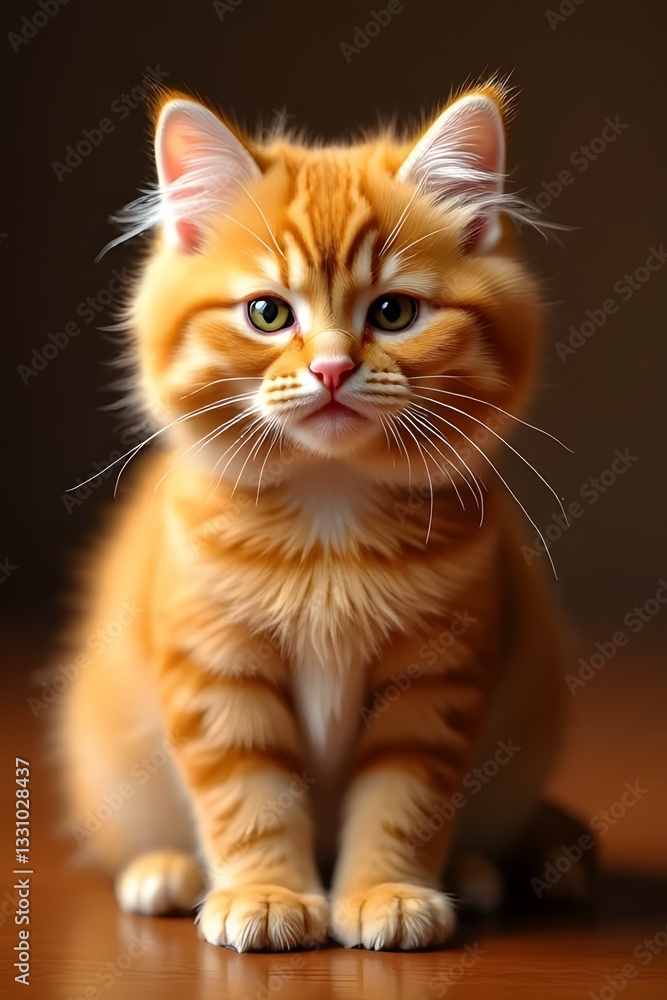 Fototapeta premium Red cat with yellow eyes on white and black background looking cute and curious