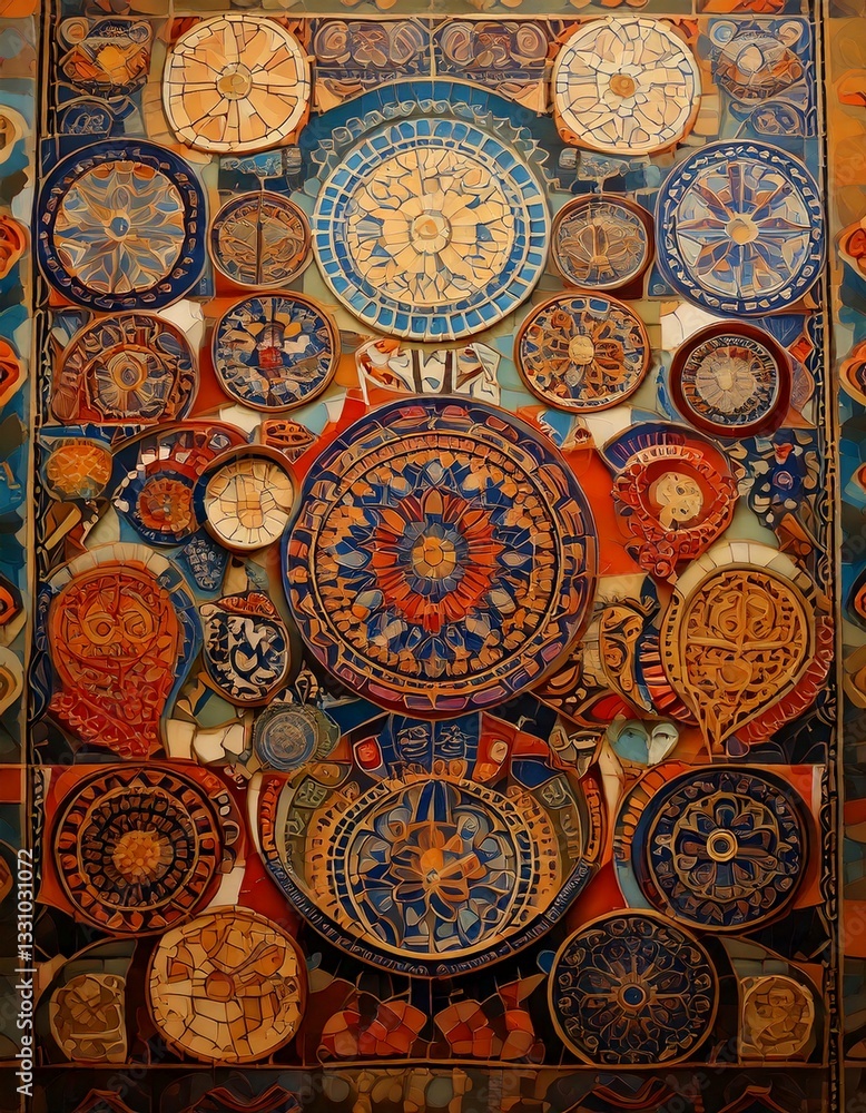 Mosaic Tapestry - Depict an abstract tapestry of cultural elements, Mosaic Tapestry - Depict an abstract tapestry of cultural elements,
