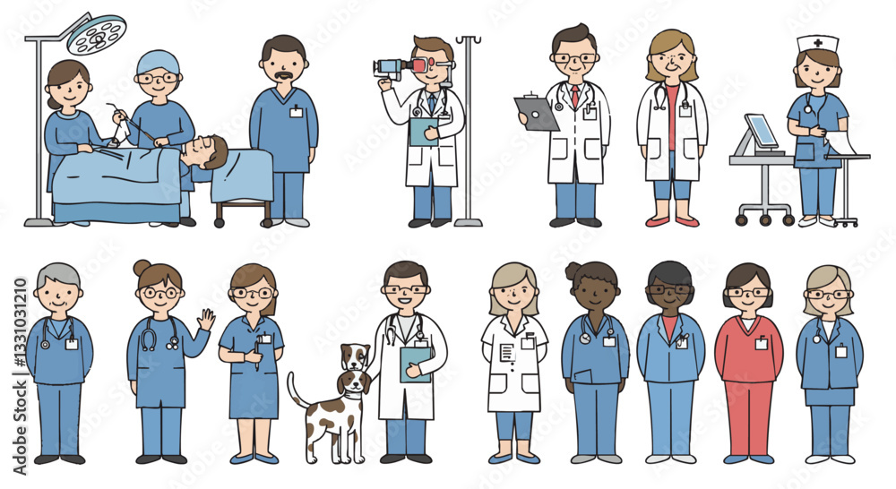 Diverse Medical Team Vector Illustration Pack on Plain White Background - Professional Healthcare AI File Diverse Medical Team Vector Illustration Pack on Plain White Background - Professional Healthcare AI File