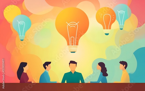 A young entrepreneur leading a dynamic start-up team, brainstorming innovative ideas in a modern office filled with creative energy