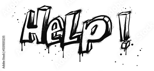 Spray painted graffiti Help word in black over white. Drops of sprayed Help words. isolated on white background. vector illustration