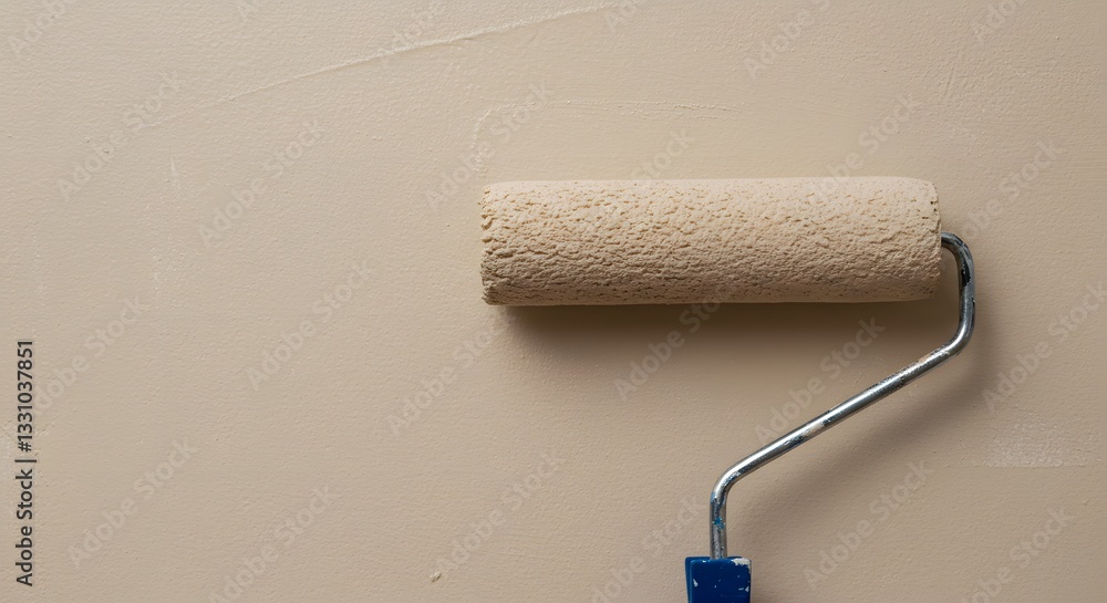 Obraz premium Paint Roller on Beige Wall: Home Improvement and DIY Project