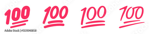 Set of hundred points symbols in pink color. One hundred vector icon. Hundred-point emoji. hundred, 100 point, vector, icon, symbols.