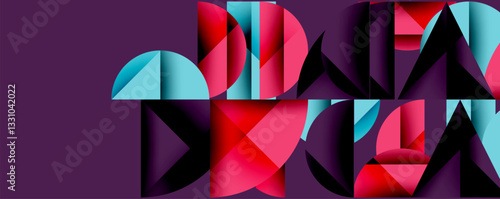 Abstract geometric pattern with intersecting circles and triangles in gradients. The high-contrast composition creates depth and a dynamic, modern aesthetic