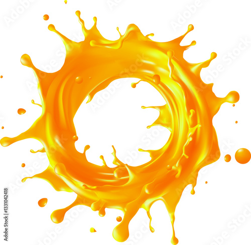 orange juice,swirling, circular splash of orange juice is used in advertising for goods and products made from orange juice