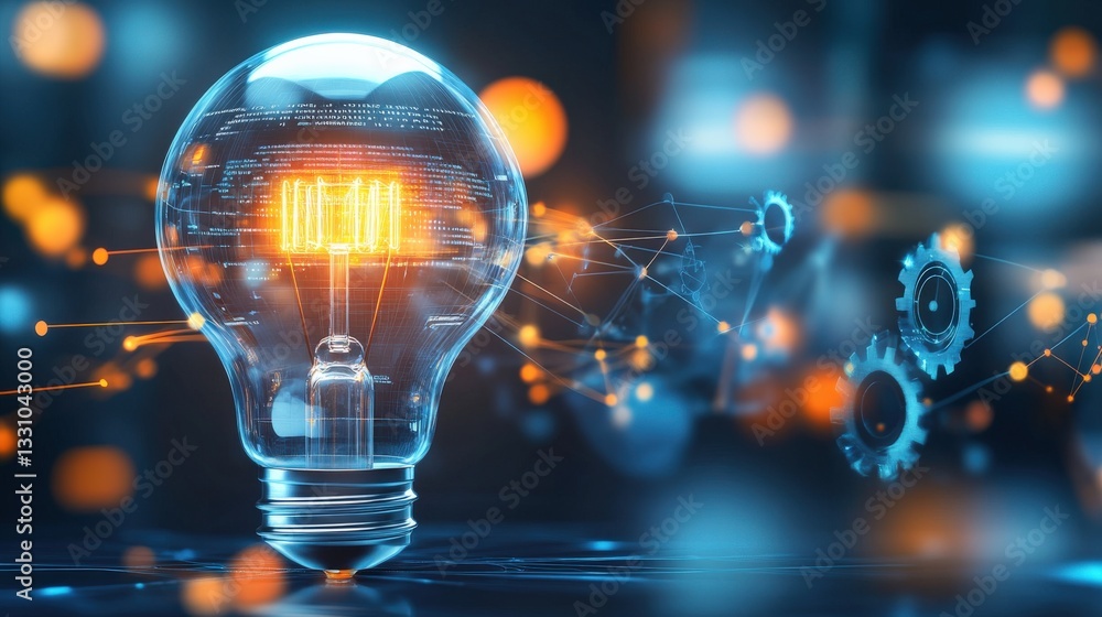 Innovative lightbulb concept showcasing smart technology modern workspace digital art high-tech environment close-up view future vision Innovative lightbulb concept showcasing smart technology modern workspace digital art high-tech environment close-up view future vision