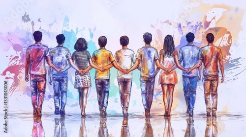 Wallpaper Mural A Vibrant Celebration of Unity and Community: Diverse Individuals Standing Together Against a Colorful Background Torontodigital.ca